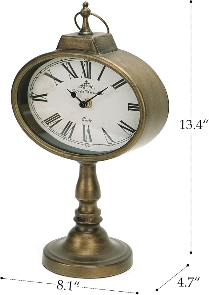 NIKKY HOME Antique Mantel Clock, Gold Retro Desk Clock Silent-Non-Ticking Battery Operated Decorative Desk Table Clock for Home, Office, Living Room, Bed Room