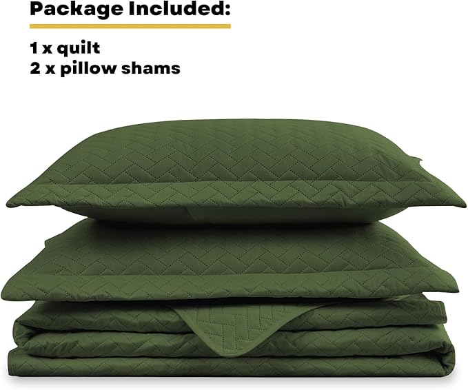 Maple&Stone Quilt Set Twin/Twin XL, Lightweight Olive Green Bedspread Ultrasonic Chevron Pattern Light Coverlet for All Season Comforter Bedding Decor - 2 Piece Twin Extra Long Bed Cover Sets