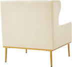 Merax Luxury Velvet Accent Chair, Modern Mid-Century Armchair for Living Room, Bedroom Reading Corner, Comfortable Tufted Single Seater Sofa Chair with Iron Legs (Beige)