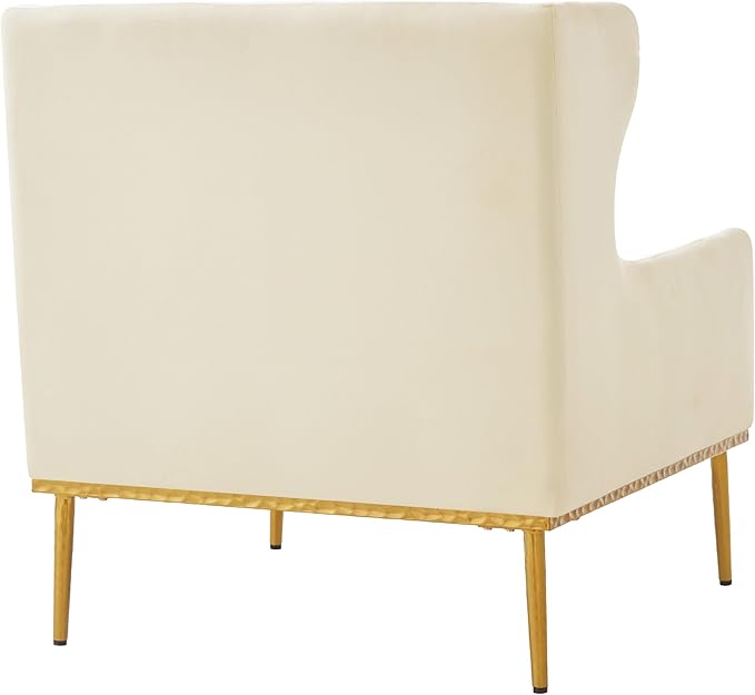 Merax Luxury Velvet Accent Chair, Modern Mid-Century Armchair for Living Room, Bedroom Reading Corner, Comfortable Tufted Single Seater Sofa Chair with Iron Legs (Beige)