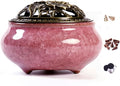 Ceramic Incense Burner with Incense Stick Holder + Insulation use for Stick or Coil Incense, Sage Cones and Frankincense (Violet)