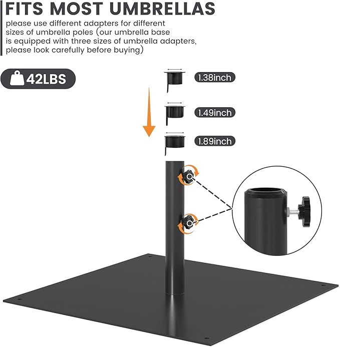 Sundale Outdoor Umbrella Base 40lbs with Stainless Steel Umbrella Tube, Heavy Duty Square Steel Umbrella Stand, Black