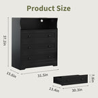 37.2" 3-Drawer Dresser with LED Lights & Charging Station, Wood Chest of Drawers with Open Space, Bedroom Closet Organizer for Living Room, Entryway, Bedside Storage, Black