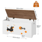 HOOBRO Toy Box, Toy Chest with 2 Safety Hinges, 39.4" Storage Bench, Wooden Storage Chest, for Entryway, Bedroom, Living Room, White and Walnut WH494CW01