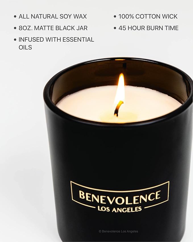 Benevolence LA Pine Scented Candle | Soy Christmas Candles, Black Candle for Home | Holiday Candles Gifts for Women and Men | Home Fragrance | Aromatherapy | Bathroom Freshener | 8oz, 45 Hour Burn