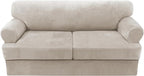 H.VERSAILTEX Sofa Cover 3 Piece T Cushion Loveseat Slipcovers Thick Velvet Couch Cover Stretch T Cushion Sofa Covers for 2 Cushion Couch with 2 Individual T Cushion Covers Washable, Oatmeal