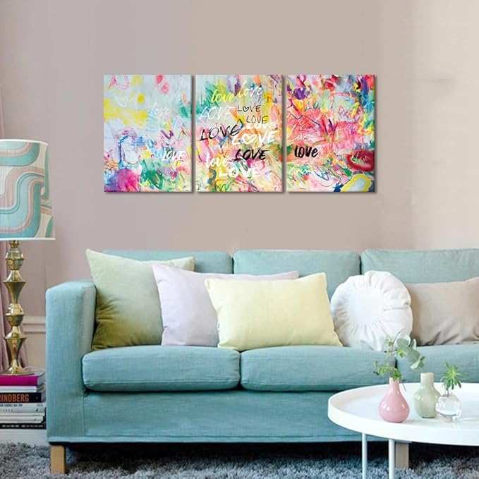 Novatique Graffiti Picture Wall Decor Graffiti Canvas Wall Art Colorful Flower Painting Print Decoration Suitable for Living Room Bedroom, 12" x 16" x 3Pcs