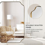 ANDY STAR 24"x40" Gold Mirror, Brushed Brass Scalloped Wall Mirror, Unique Rectangle Mirror, Bathroom Vanity Mirror in Anti-Rust Stainless Steel Metal Frame 1’’ Deep, Hangs Vertically/Horizontally