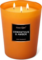 HomeLights Large Jar Candle-33.3 Oz. Natural Soy Aromatherapy Candle | Osmanthus Amber Scent | Up to 130 Hours Burn Time with 3 Cotton Wicks | Home Decorative Fragrance Candle Gift