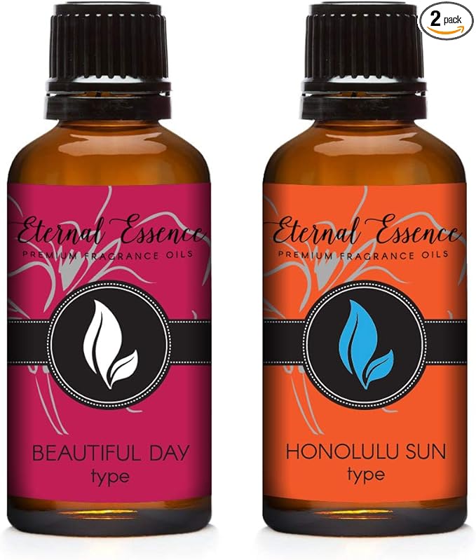 Eternal Essence Oils 2 Pack 30ml Premium Fragrance Oil - Beautiful Day Type & Honolulu Sun Type - for Candle, Soap Making, Aromatherapy, Diffusers, Home Care, & Humidifiers