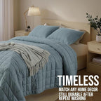 KASENTEX Twin Quilt Set 68"x86" – Soft Washed 3-Layer Lightweight Bedspread, Minimalist Nordic Design, All-Season Spring & Summer Quilt Set (1 Quilt + 2 Pillow Shams), Corduroy Blue