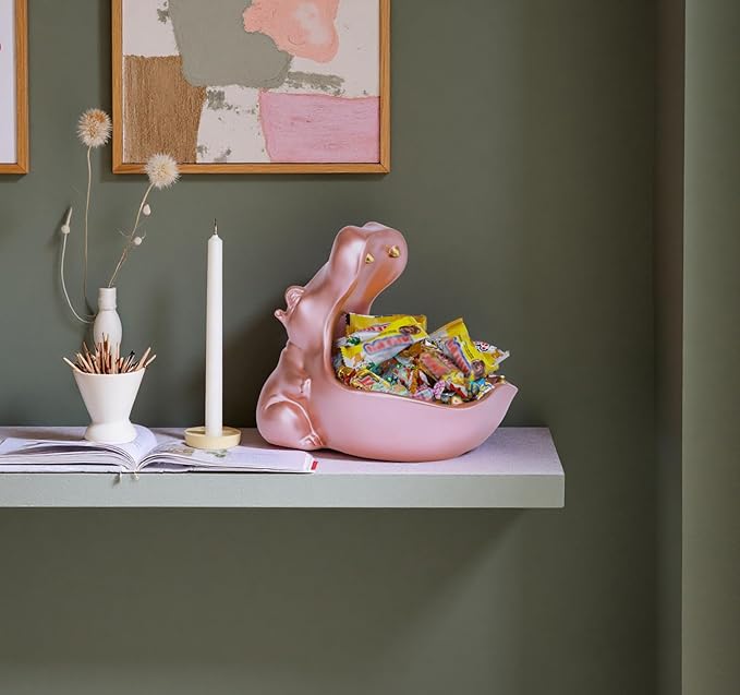 Hippo Statue, Hippo Resin Furniture Ornament Sculpture, Suitable for Home Decor, Desktop Hippo Candy Bowl, Entryway Table Storage Vessel, Storage Box (Pink)