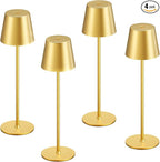 Kakanuo Cordless Table Lamp Rechargeable Gold - KK 4 Pack Battery Operated Lamp for Dining Table, 3 Color Stepless Dimming Waterproof LED Wireless Lamp for Counter, Outdoor Patio, Touch Control