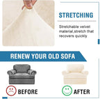 H.VERSAILTEX Sofa Cover 2 Piece T Cushion Armchair Slipcovers Thick Velvet Couch Cover Stretch T Cushion Sofa Covers for 1 Cushion Couch with 1 Individual T Cushion Covers, Cream