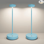 Cordless LED Table Lamp,Rechargeable 5000mAh Battery - Touch Control 3-Level Brightness, Portable Metal IP54 Waterproof for Patio, Restaurant, Cafe(2P Blue)