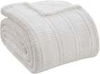 Oversized King Fleece Blanket 120x120 Inches, Seamless Soft Cozy 3D Jacquard Flannel Blanket 10'x10' Extra Large for Bed, Sofa, Couch, Travel & Camping, California King Throw, Ivory White