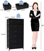 Crestlive Products Vertical Dresser Storage Tower - Sturdy Steel Frame, Wood Top, Easy Pull Fabric Bins, Handles - Organizer Unit for Bedroom, Hallway, Entryway, Closets - 7 Drawers (Black)