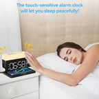 IHAO 6in1 Smart Alarm Clock with Wireless Charger RGB Mood Light 15W Fast Wireless Charging for All Qi Phone TWS Headphone Compliant with i-Watch 7 Color Night Light Large Digital Display-White