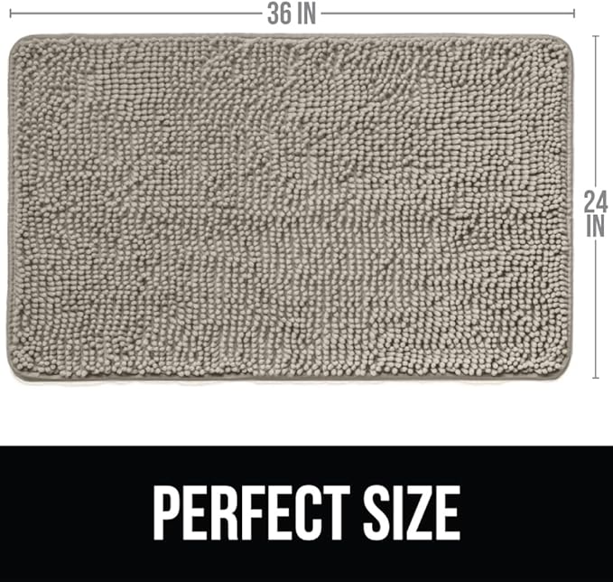 KANGAROO Bathroom Rugs, Chenille Soft Absorbent Bath Rug, Shaggy Shower Mat, Quick Dry Machine Wash Bathmat, Plush Carpet Mats for Tub, Bathtub and Room Home Decor Accessories, 36x24, Beige