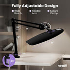 Neatfi XL Nail Desk Lamp with Clamp, 2200 Lumens, 20-Inch Wide Head, Dimmable 4 Levels, 3 Color Modes 3000K–6000K, LED Task Light for Manicure Table, Crafts, Workbench, Office (CCT, Black)