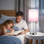 Pink Touch Lamps for Nightstand Set of 2 - Bedside Table Lamp for Bedroom with Dual USB Ports & AC Outlet, 3-Way Dimmable Lamps for Living Room Boys Room, Night Light with 5000K Daylight Bulbs