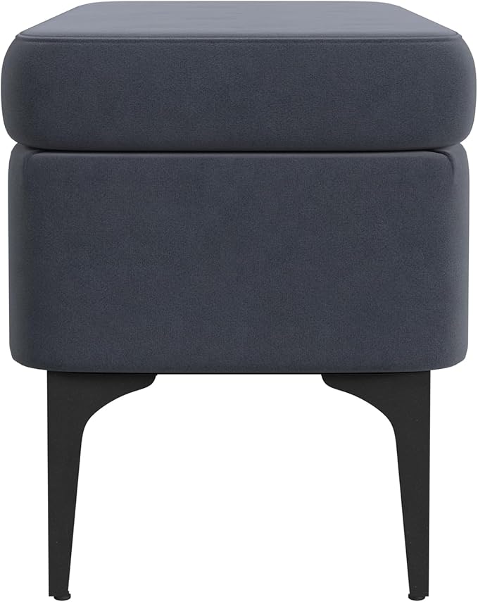HomePop Upholstered Storage Bench with Metal Leg, 42" W, Blue Velvet