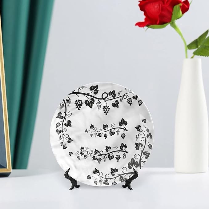 XISUNYA 8 Inch Decorative Plate, Vine Porcelain Plate, Grapes with Twigs Swirl Botany Print Ceramic Wall Hanging for Fine Dining, Upscale Events, Dinner Parties, Weddings, Catering Christmas