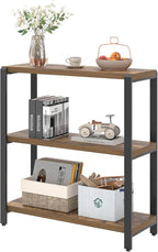 EXCEFUR Small Bookshelf, 3 Tier Short Low Book Shelf, Modern Metal and Wood Standing Etagere Bookcase for Home Office Living Room Bedroom, Rustic Brown