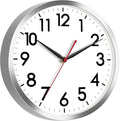 AKCISOT Wall Clock 12 Inch Silent Wall Clocks Battery Operated Non Ticking - Modern Silver Clock Decorative for Kitchen, Bathroom, Bedroom, Living Room, Office, Home