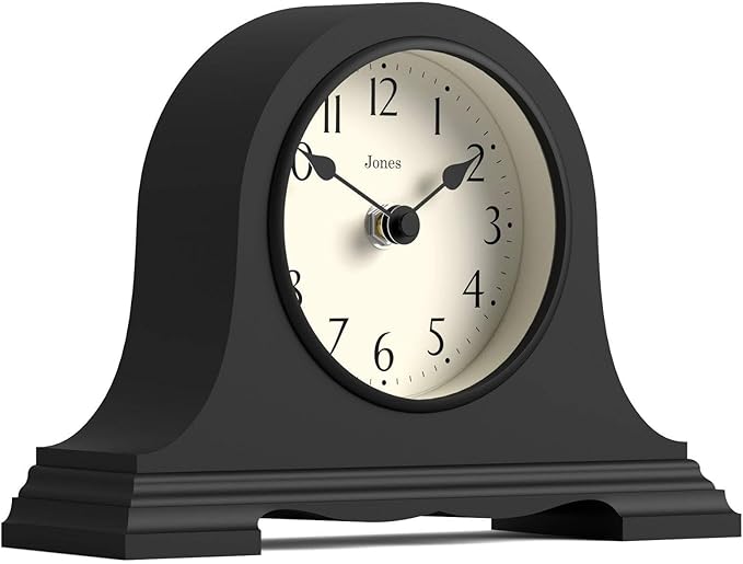 JONES CLOCKS® Speakeasy Mantel Clock | Classic Napoleon’s hat Design | Black | Contemporary Classic Style for Desk, Table, Shelf or Bedside