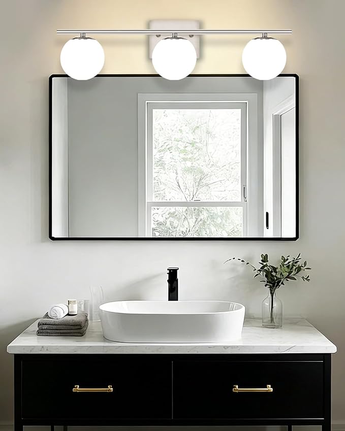 New Bathroom Vanity Light Fixtures 3 Lights Brushed Nickel Glass Shade Modern Wall Bar Sconce Over Mirror