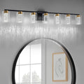 SineRise 7-Light Black and Gold Vanity Light with 3 Color Modes (3000K/4000K/6000K), Eye Protection LED Bathroom Light Fixture, Dimmable Modern Wall Light Over Mirror with Clear Glass Shade