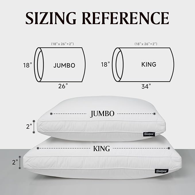 Beautyrest Goose Feather Down Fiber Gusseted Pillows, Hotel Pillow Luxury Bed Pillows, 100% Cotton Cover, Jumbo Size Set of 2