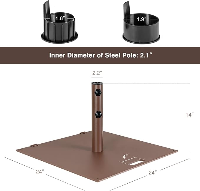 Giantex 50 lbs Umbrella Base - 24 inch Square Umbrella Stand with 2 Rollers, Heavy Duty Steel Umbrella Base Weight for 1.6''-1.9'' Poles, 2 Knobs, Patio Umbrella Base Holder for Garden Deck Poolside