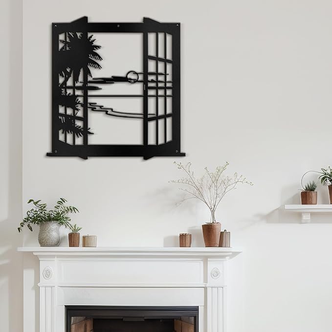 SIGNLEADER Metal Wall Art Decor Tropical Sunset Scenery Modern Abstract Wall Sculpture Hangings Home Decoration for Living Room, Bedroom, Bathroom, Kitchen, Outdoor - 36" Black