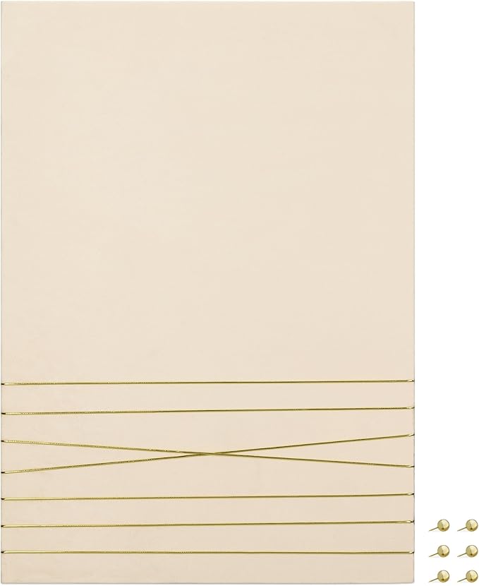 Navaris Fabric Memo Bulletin Board - 20" x 28" Velvet Memory Board for Wall to Display Photo Collages, Pictures, Notes - Includes 6 Push Pins - Beige