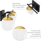 Ralbay Black and Gold Bathroom Lights 3-Light Mid Century Modern Milky Glass Black and Gold Vanity Lights for Bathroom