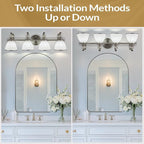 ANDY STAR Bathroom Light Fixtures Over Mirror, 4-Light Brushed Nickel Vanity Lights for Bathroom, 27.8 Inch Vintage Wall Sconce with Milk White Bell Glass Shades, Rustproof Silver Finish, E26 Base