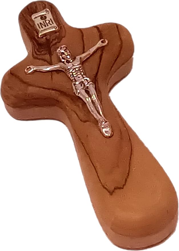 Holy Land Market Catholic Hand Held Holding Comfort Crucifix - with bag and Cards (4 Inches)