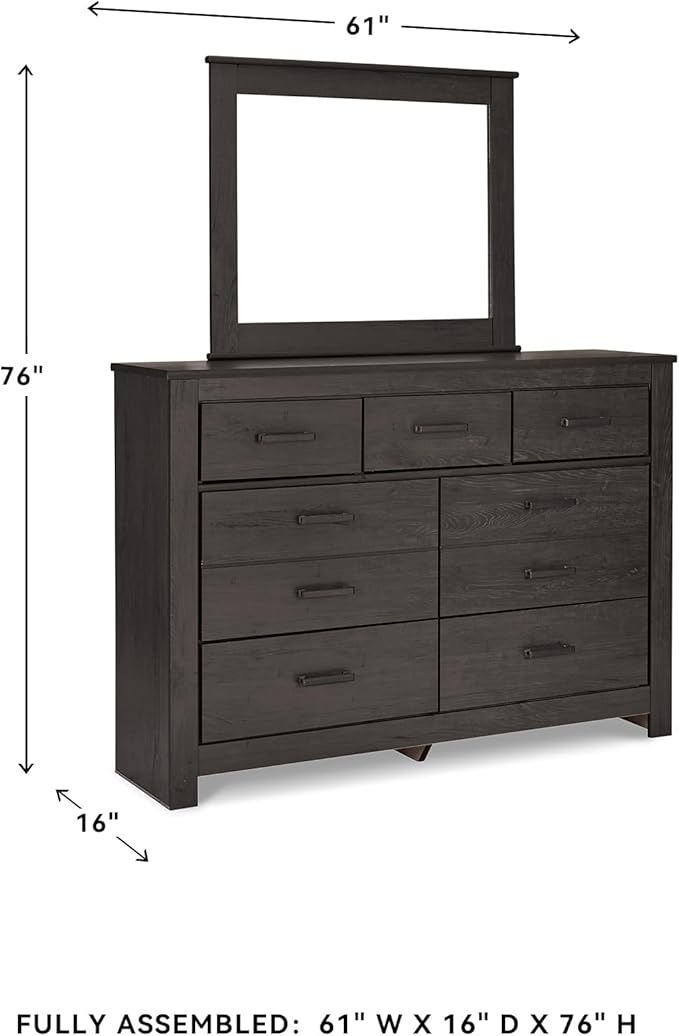 Signature Design by Ashley Brinxton Urban Smooth-Gliding 7-Drawer Dresser and Mirror with Safety Stop, Gray