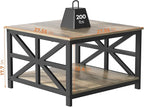 GreenForest Modern Living Room Coffee Table with 2 Tier Storage, Small Square Wood and Metal Farmhouse Center Table with Seamless One-Piece Tabletop, 27.55 Inch, Grey Wash