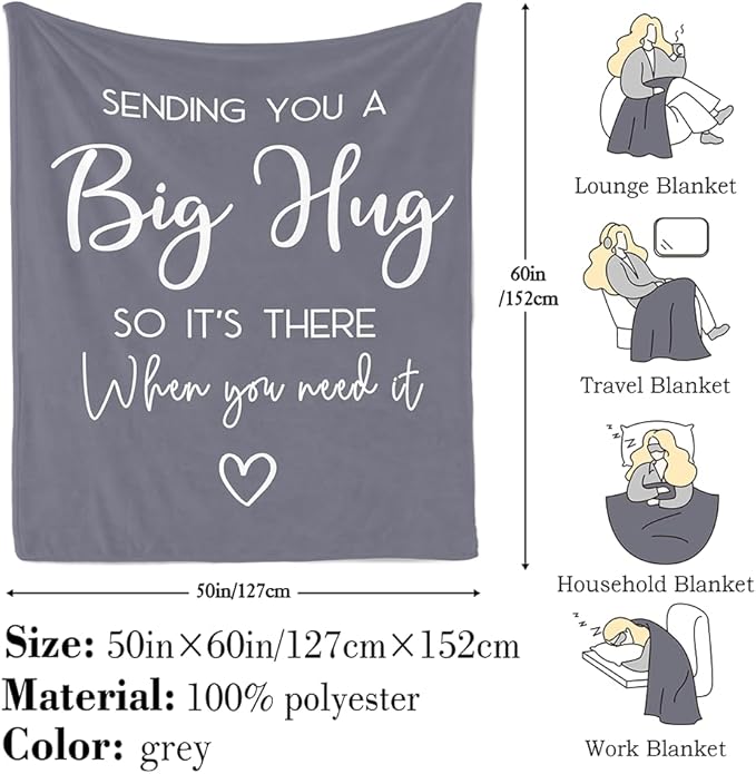 Pubrave Get Well Gifts for Women/Men, Inspirational Gifts for Women/Men, Sympathy Gift, Thinking of You Gifts, Birthday Gifts for Woman, Feel Better Gifts, Healing Blanket Grey 60x50in