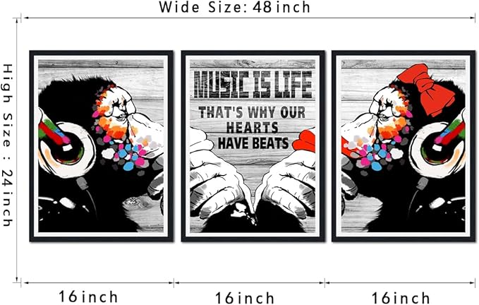 Novatique Banksy Canvas Wall Art Street Monkey Wall Decor Abstract Pop Art Wall Decor Graffiti Poster Home Decor for Office Bedroom,16" x 24" x 3pcs