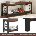 BON AUGURE Entryway Bench with Storage, 2 Tier Wood Metal Shoe Bench, Storage Benches for Bedroom, Entrance, Hallway, Mudroom, Indoor (47 inch Wide, Rustic Oak)