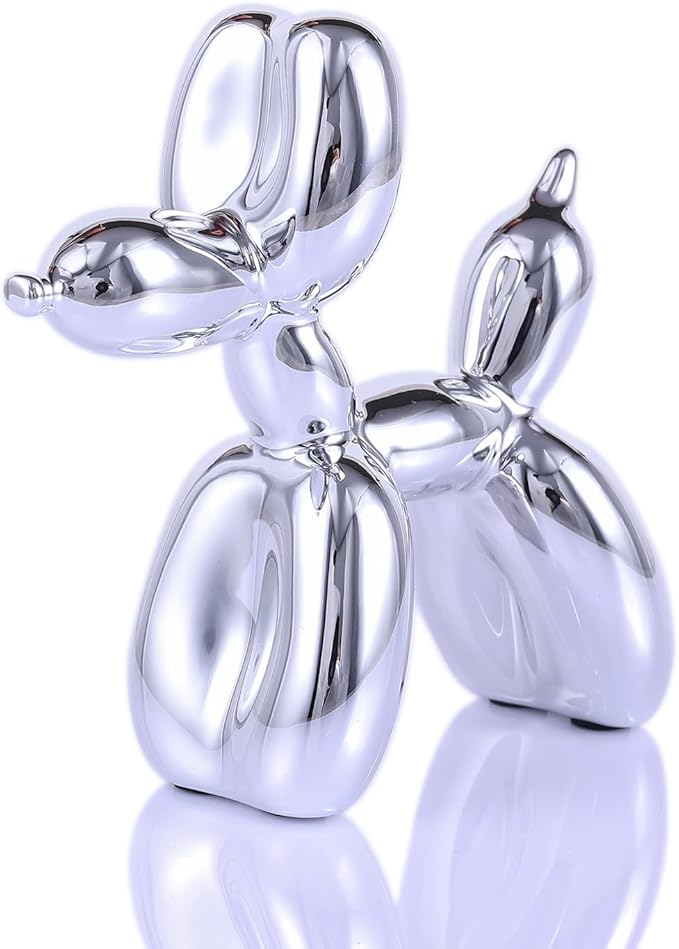 Silver Balloon Dog - Animal & Modern Sculpture Decor for Bedroom, Office & Preppy Room