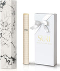 SURI Mezuzah for Door – 5 Inch Marble Off-White Concrete Mezuzah Case with Printed Scroll, Self-Stick Jewish Entry Design, Fits a 4 Inch Scroll, Gift Box Included