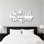 Metal Mountain Wall Art, Pine Trees And Hills Metal Decor, Mountain And Forest Metal Wall Decor, Horizontal Metal Wall Sculpture, Large Nature Wall Art(White,19x10in/47x26cm)