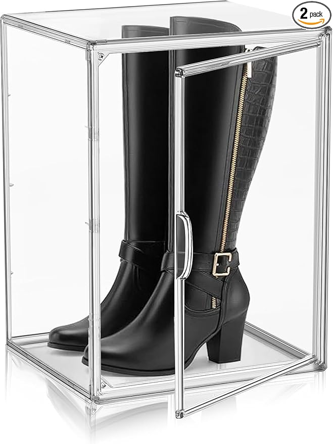 2 Pcs XX-Large Acrylic Shoe Display Case, 15.3'' x 9.8'' x 11.4'' Boot Boxes for Tall Boots Size 15 Sneaker Case Super Large Storage Boxes for Boots, Handbag, Collectibles, Books, Cosmetic