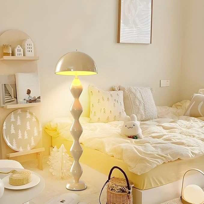 CraftThink Modern Floor Lamp, Modern Standing Corner Lamp with Iron Lampshade, Tall Lamp Mid Century Standing Lamp with Foot Switch for Bedroom Reading Living Room (Ivory, Bulb Not Included)