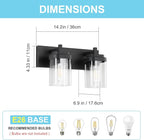 Vanity Light Fixture,2-Light Vanity Light for Bathroom,Matte Black Bathroom Vanity Lighting Over Mirror with Square Clear Glass Shade for Restroom